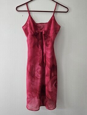 Vintage Aldola Pink Rose Print Slip Dress Sheer Size Medium
